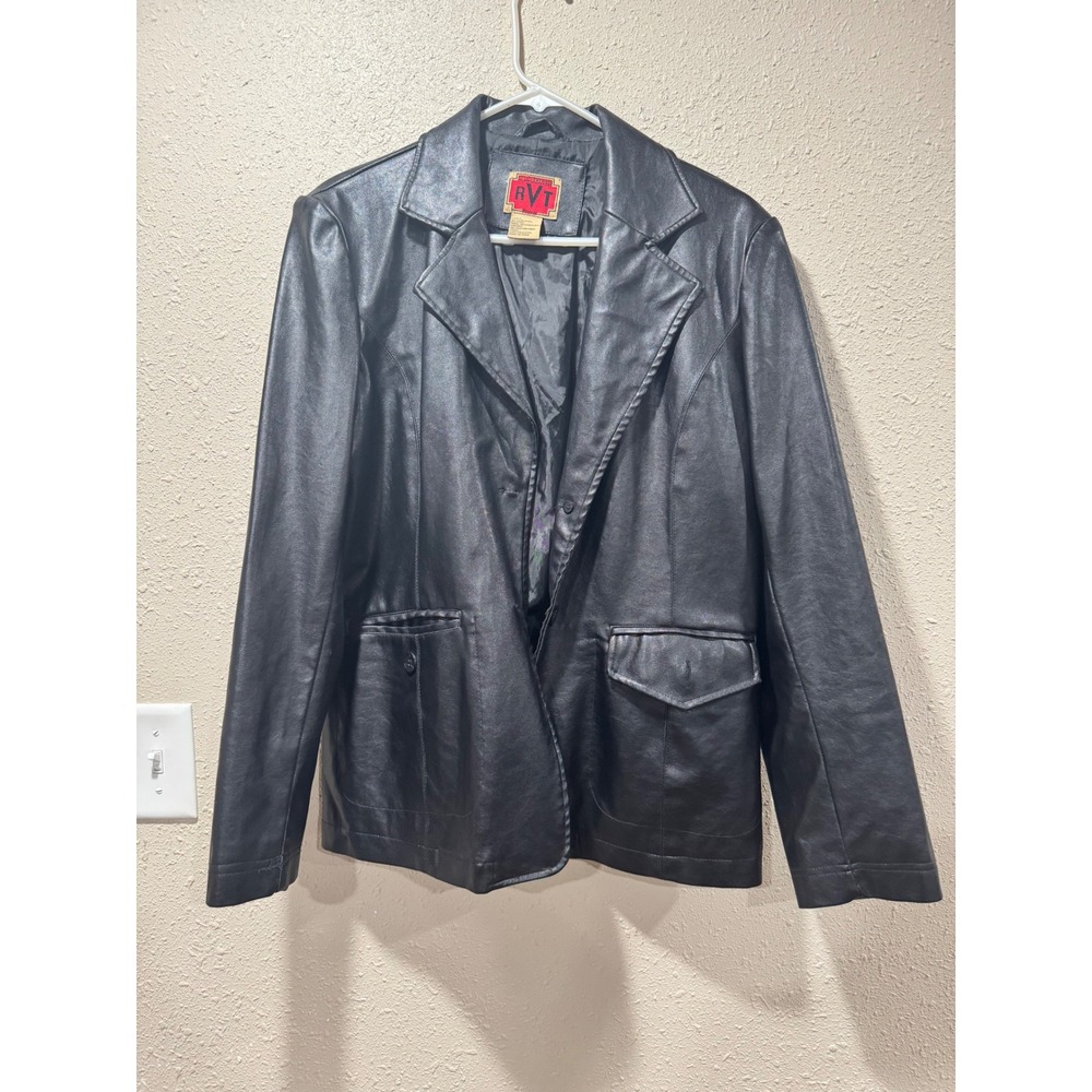RVT Clothing Mens Black Faux Leather Blazer Jacket MP005 Size Large